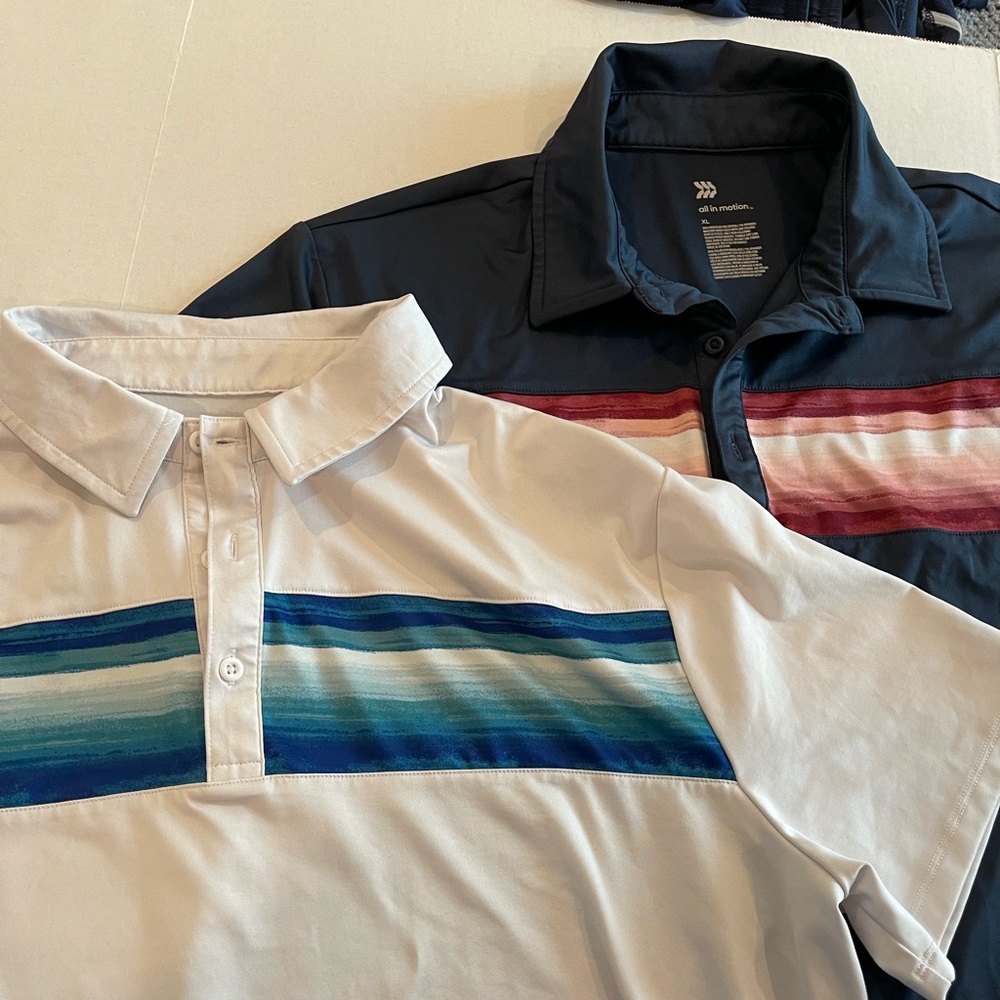 Polo shirts moisture wicking fabric. Golf shirts. Dress shirts.